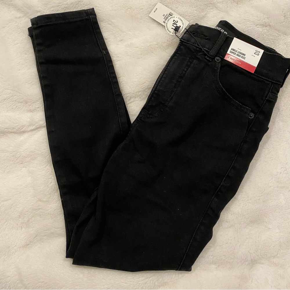 High rise black jean leggings